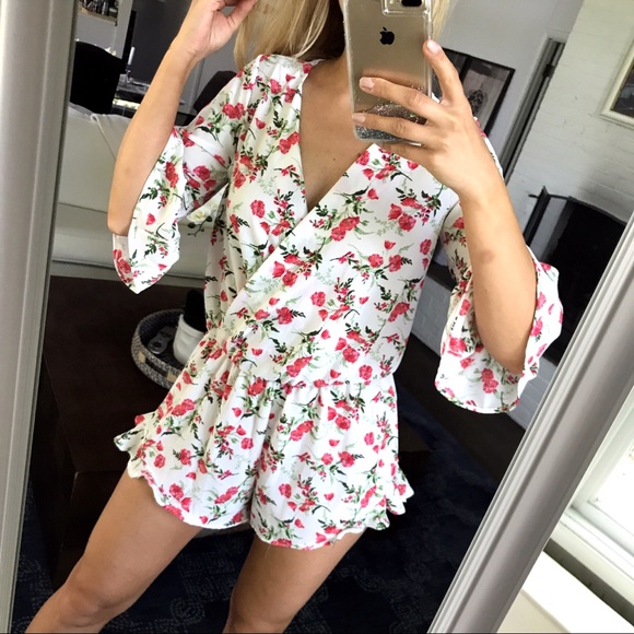 Red Lolly Pants - 🌺 OFF-WHITE PINK RED GREEN FLORAL ROMPER!